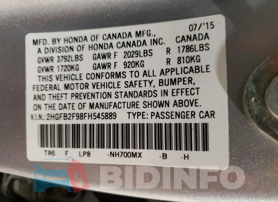 2HGFB2F98FH545889 Photo# 12