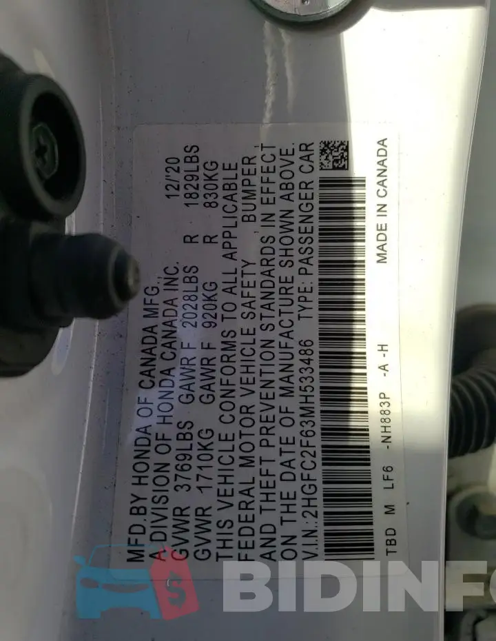 2HGFC2F63MH533486 Photo# 12