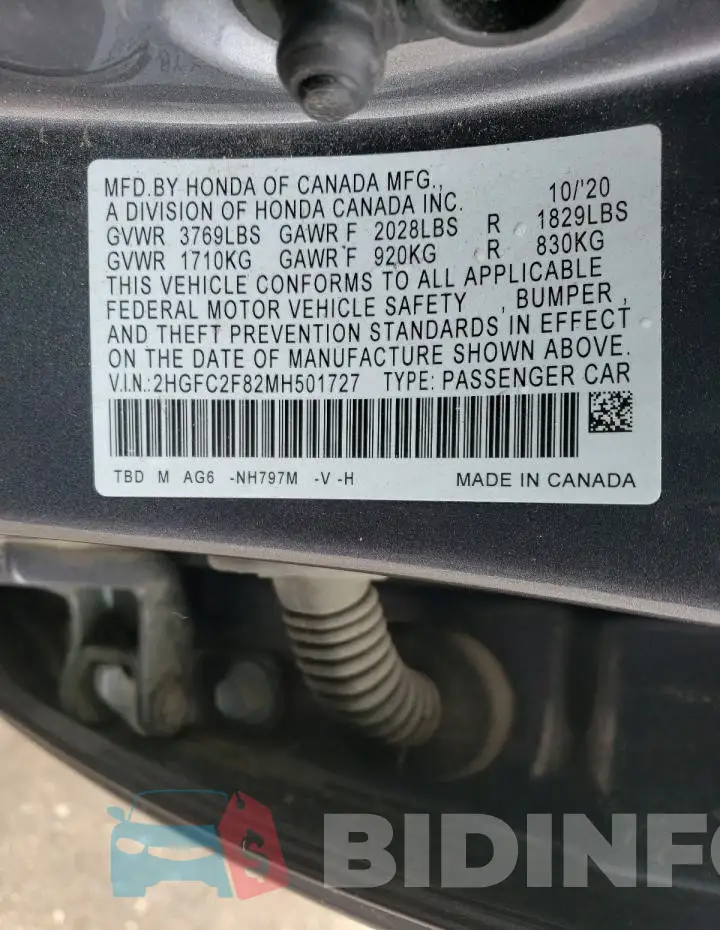 2HGFC2F82MH501727 Photo# 12