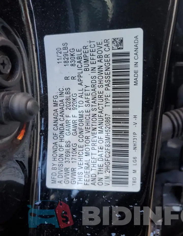 2HGFC2F83MH520867 Photo# 13