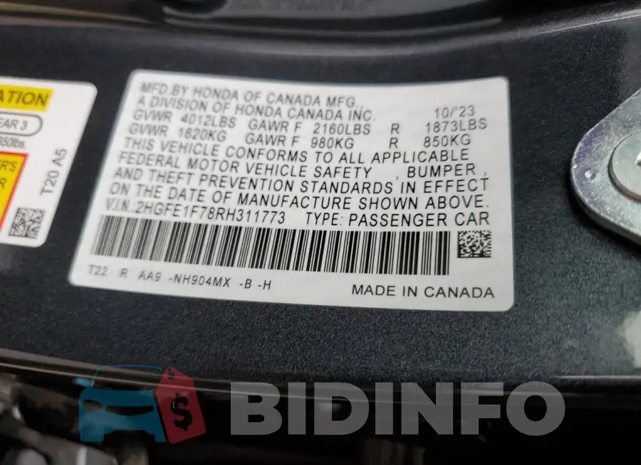 2HGFE1F78RH311773 Photo# 12