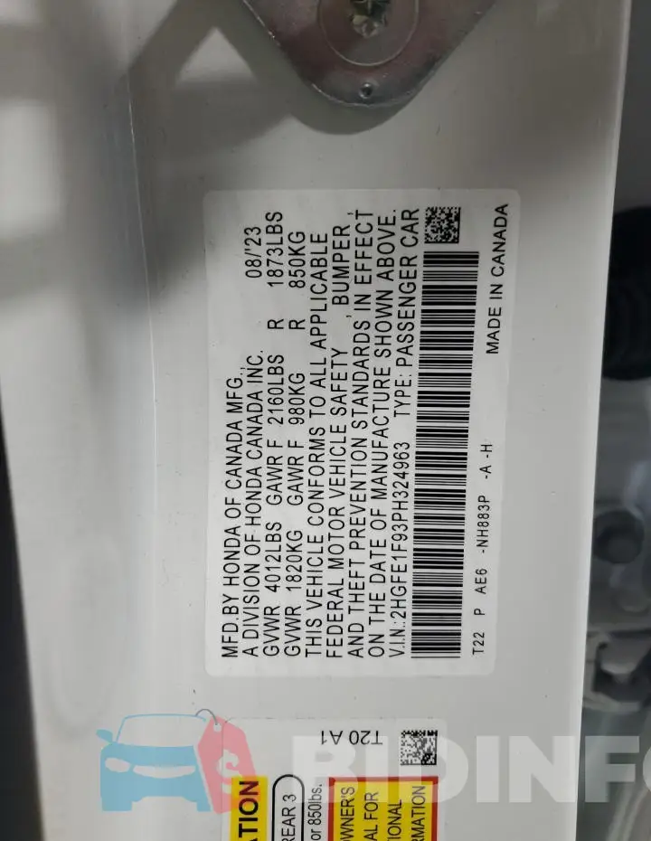 2HGFE1F93PH324963 Photo# 12