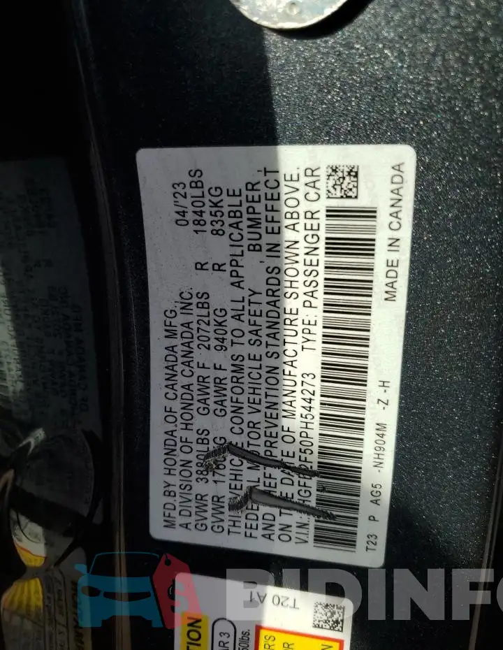 2HGFE2F50PH544273 Photo# 13