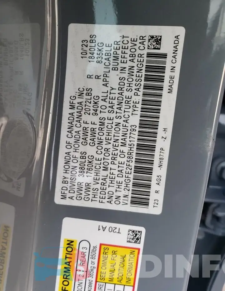 2HGFE2F58RH517793 Photo# 12