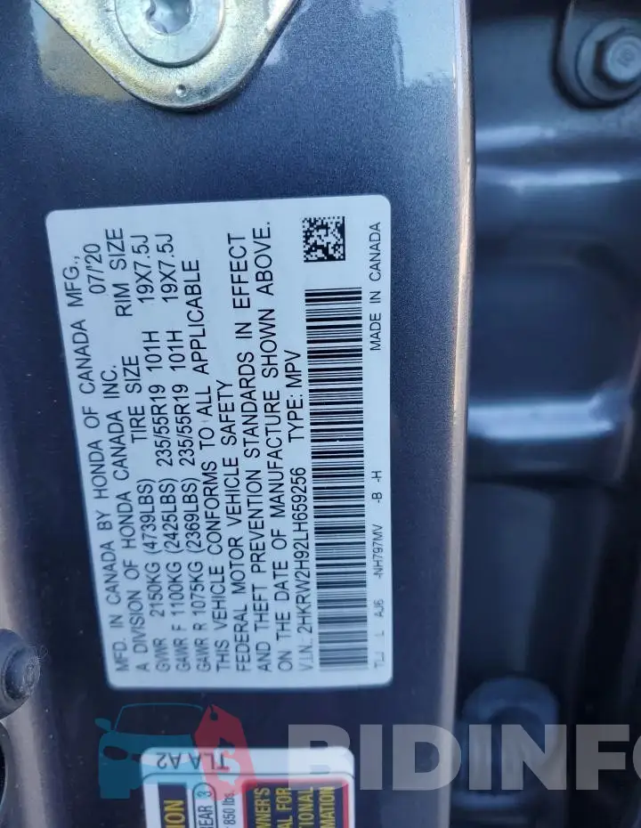 2HKRW2H92LH659256 Photo# 12