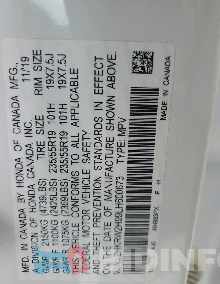 2HKRW2H99LH600673 Photo# 12