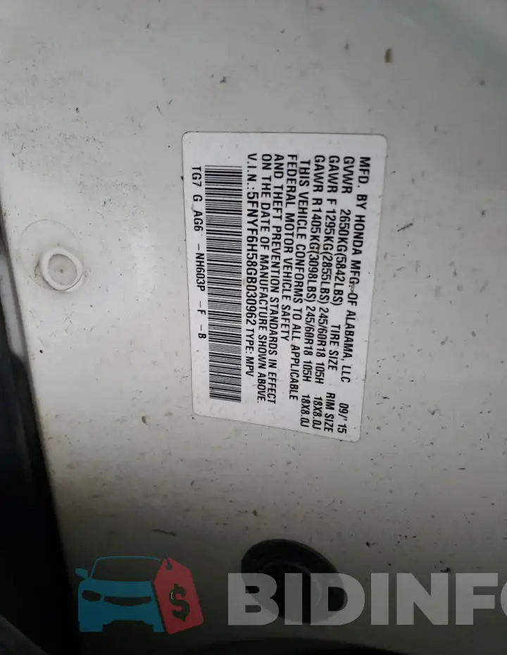5FNYF6H58GB030962 Photo# 13