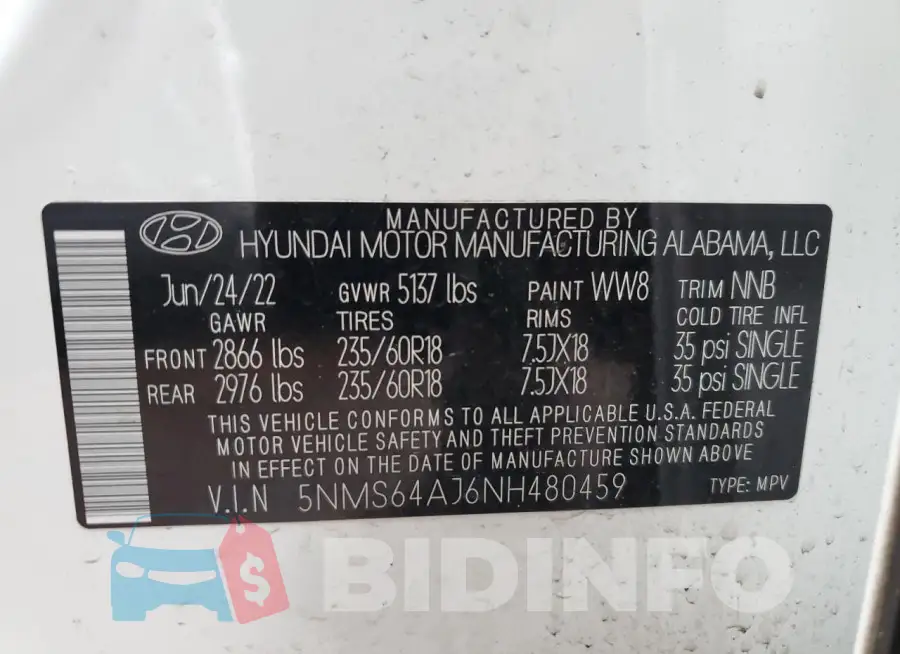 5NMS64AJ6NH480459 Photo# 12
