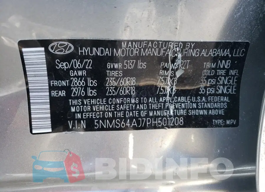 5NMS64AJ7PH501208 Photo# 13