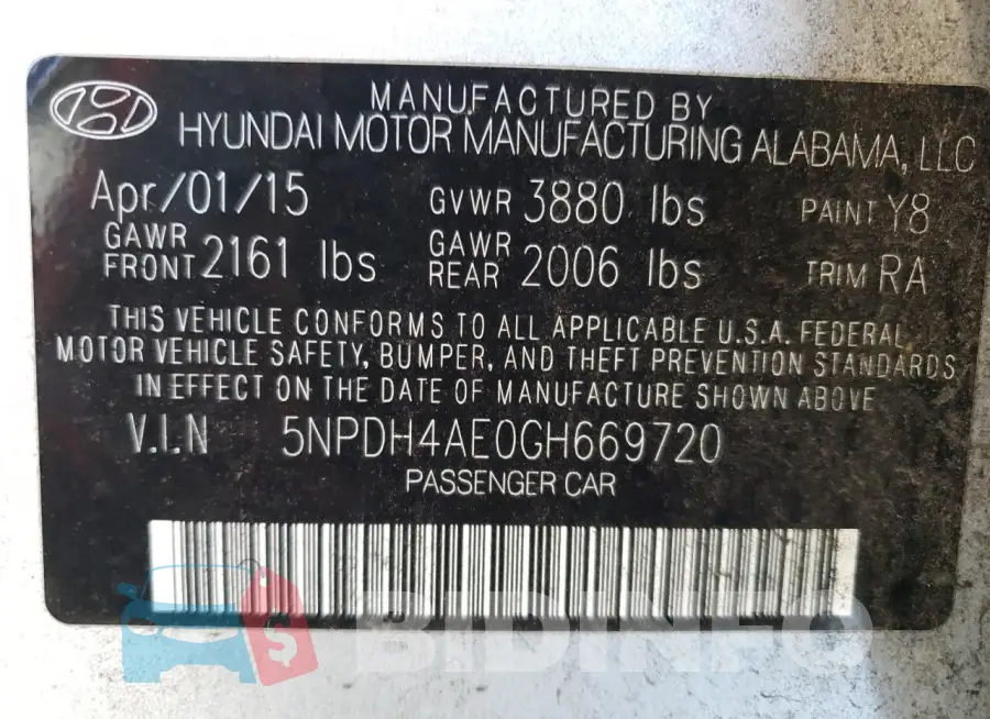 5NPDH4AE0GH669720 Photo# 13