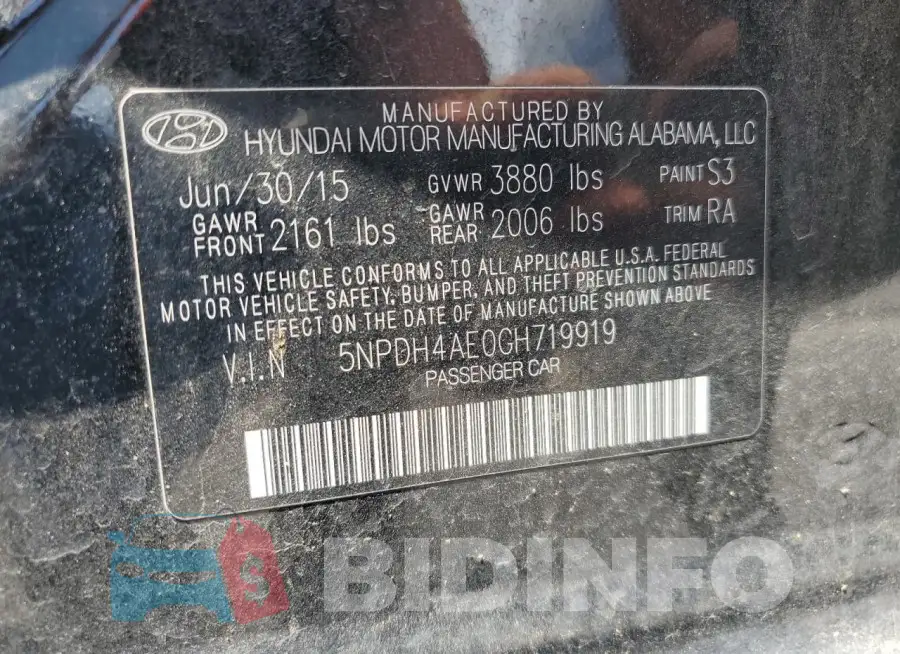5NPDH4AE0GH719919 Photo# 13
