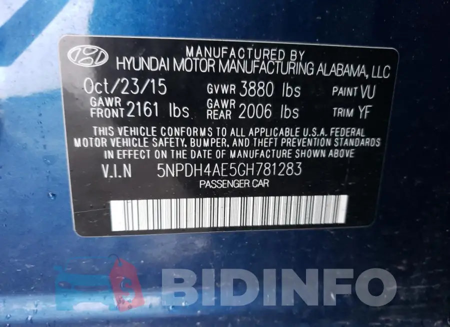 5NPDH4AE5GH781283 Photo# 12