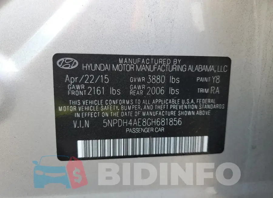 5NPDH4AE8GH681856 Photo# 12