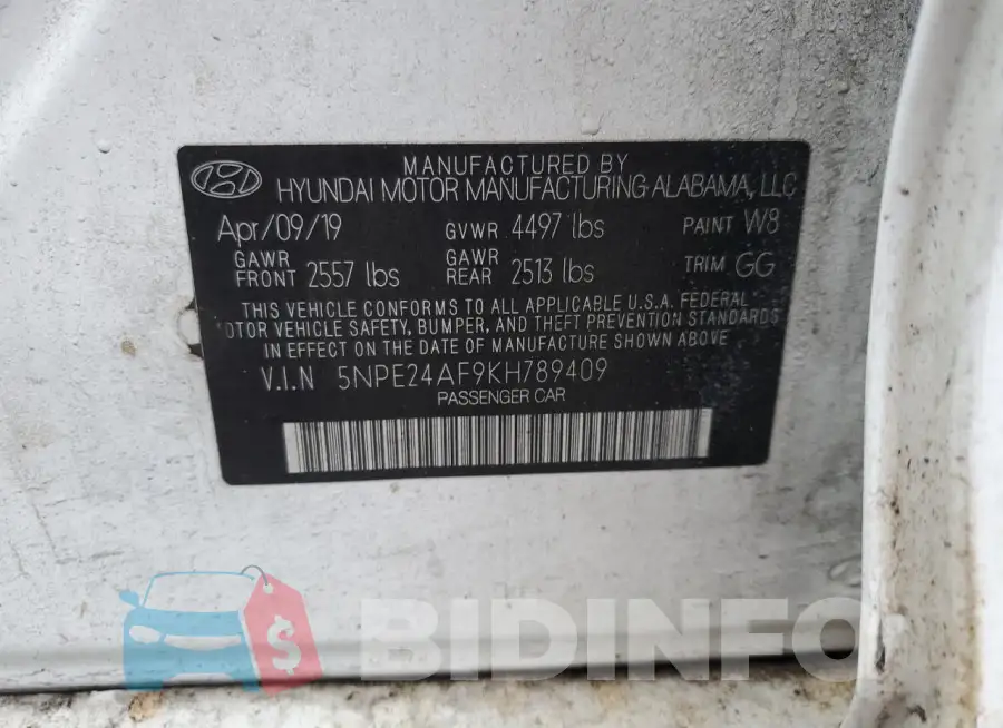 5NPE24AF9KH789409 Photo# 12