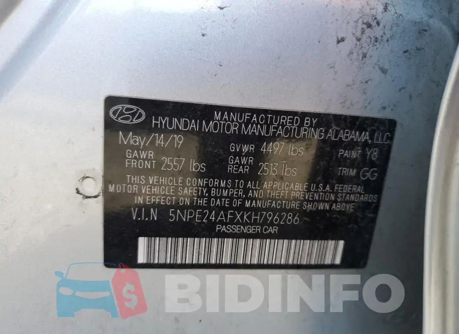 5NPE24AFXKH796286 Photo# 12