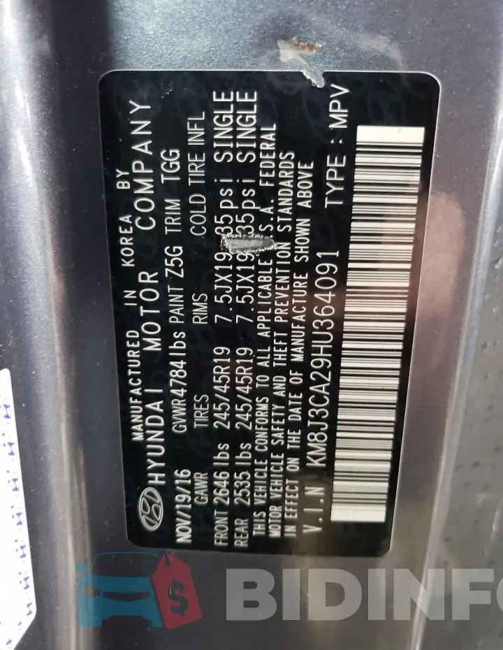 KM8J3CA29HU364091 Photo# 12