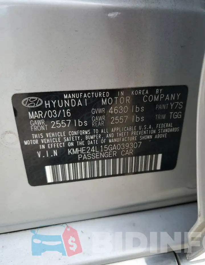KMHE24L15GA039307 Photo# 13