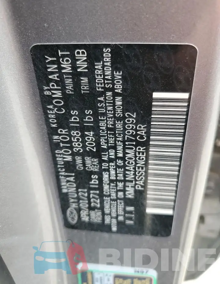 KMHLN4AG0MU179992 Photo# 13