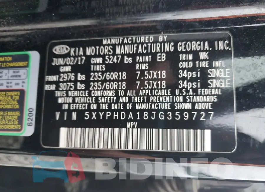 5XYPHDA18JG359727 Photo# 12