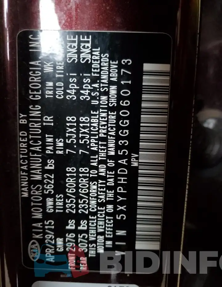 5XYPHDA53GG060173 Photo# 13
