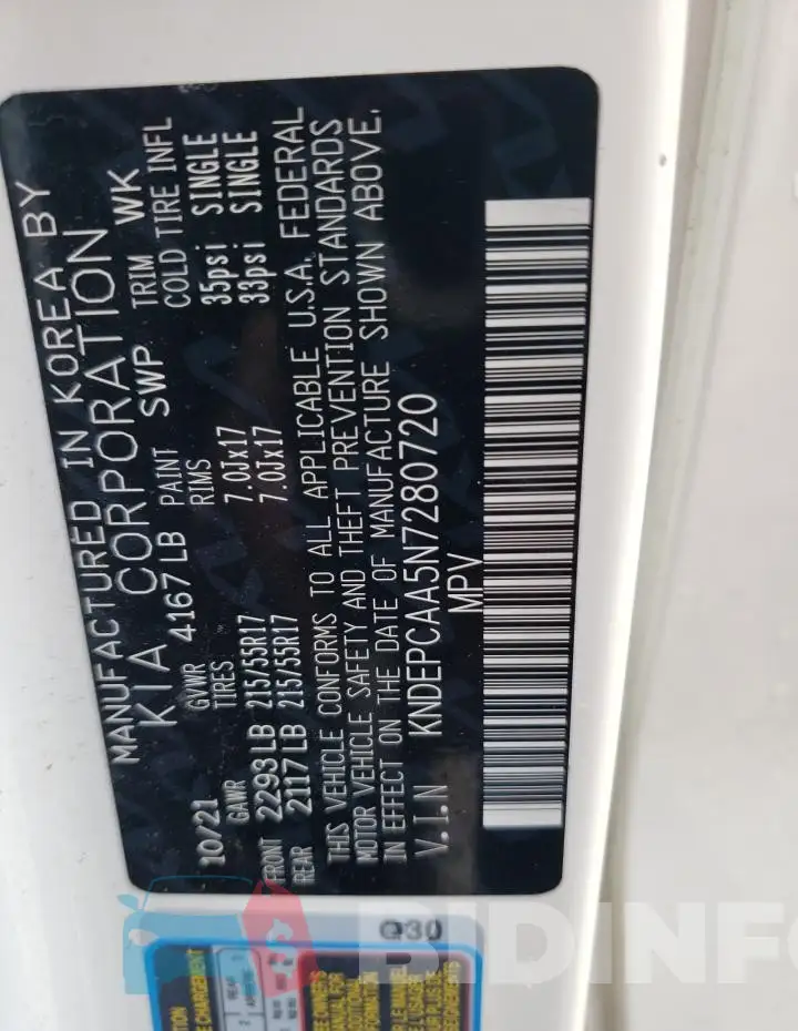 KNDEPCAA5N7280720 Photo# 13
