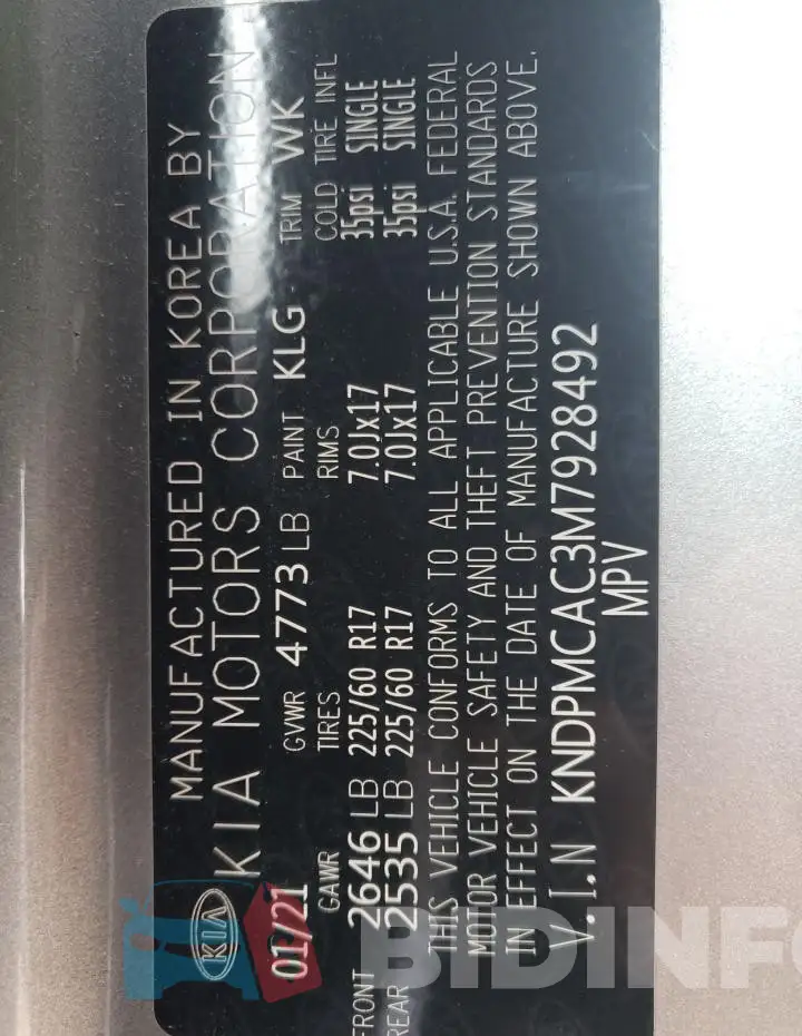 KNDPMCAC3M7928492 Photo# 14