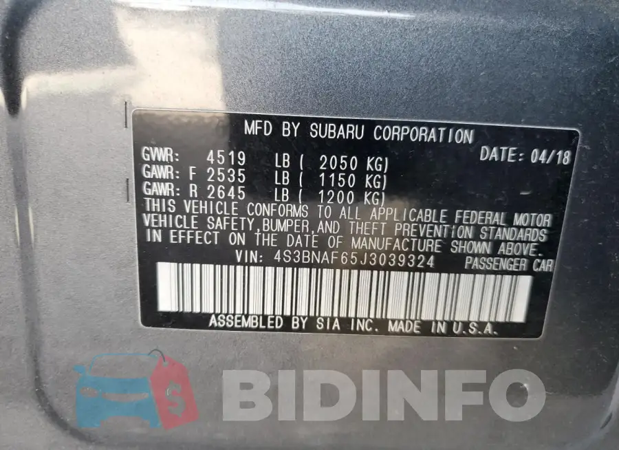 4S3BNAF65J3039324 Photo# 12