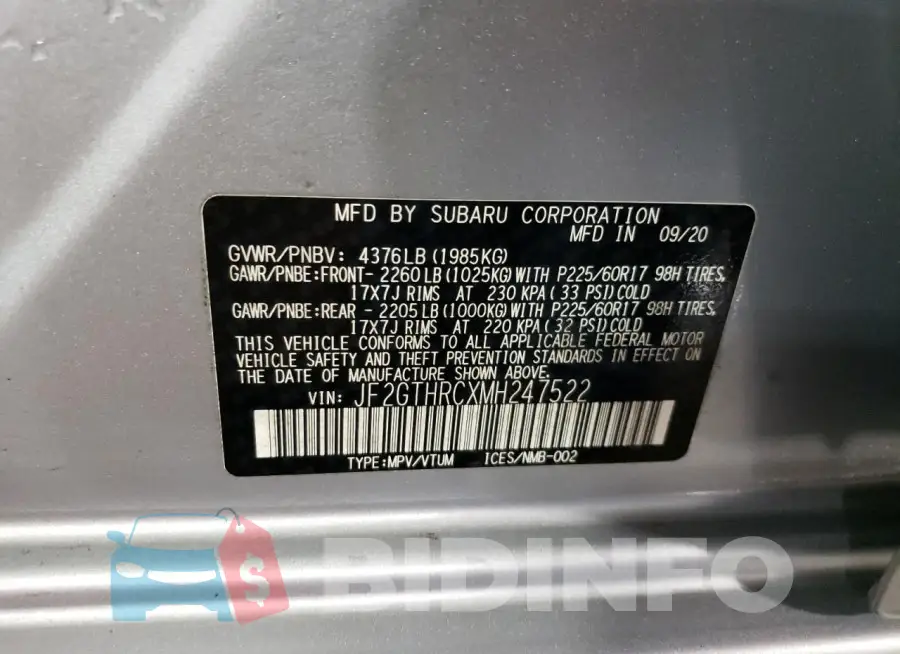 JF2GTHRCXMH247522 Photo# 12