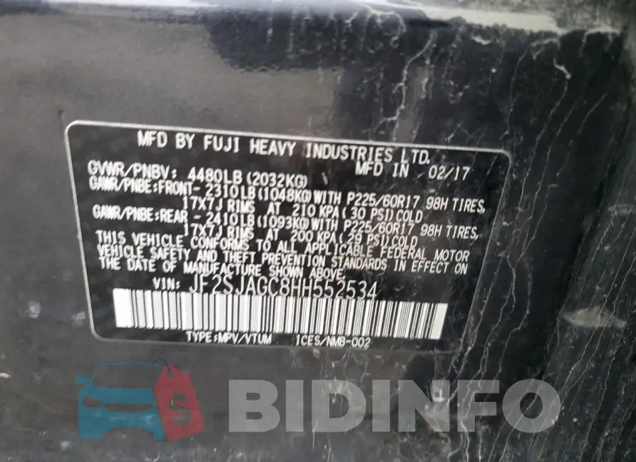 JF2SJAGC8HH552534 Photo# 13