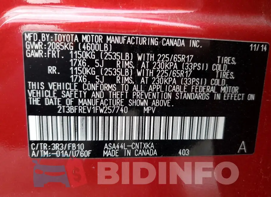 2T3BFREV1FW257740 Photo# 12