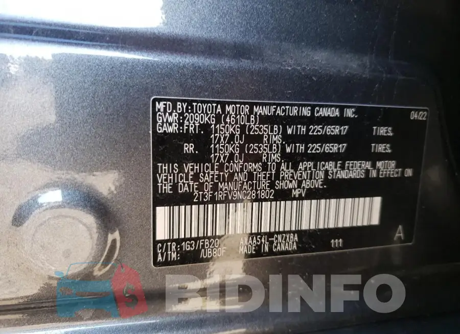 2T3F1RFV9NC281802 Photo# 12