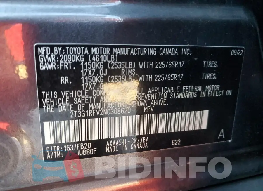 2T3G1RFV2NC308620 Photo# 13