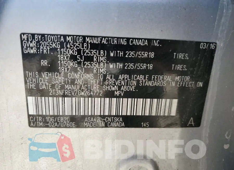 2T3NFREV7GW264772 Photo# 12