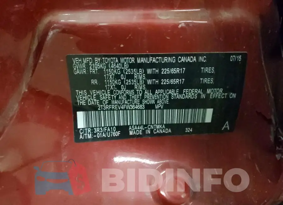 2T3RFREV4FW364683 Photo# 12