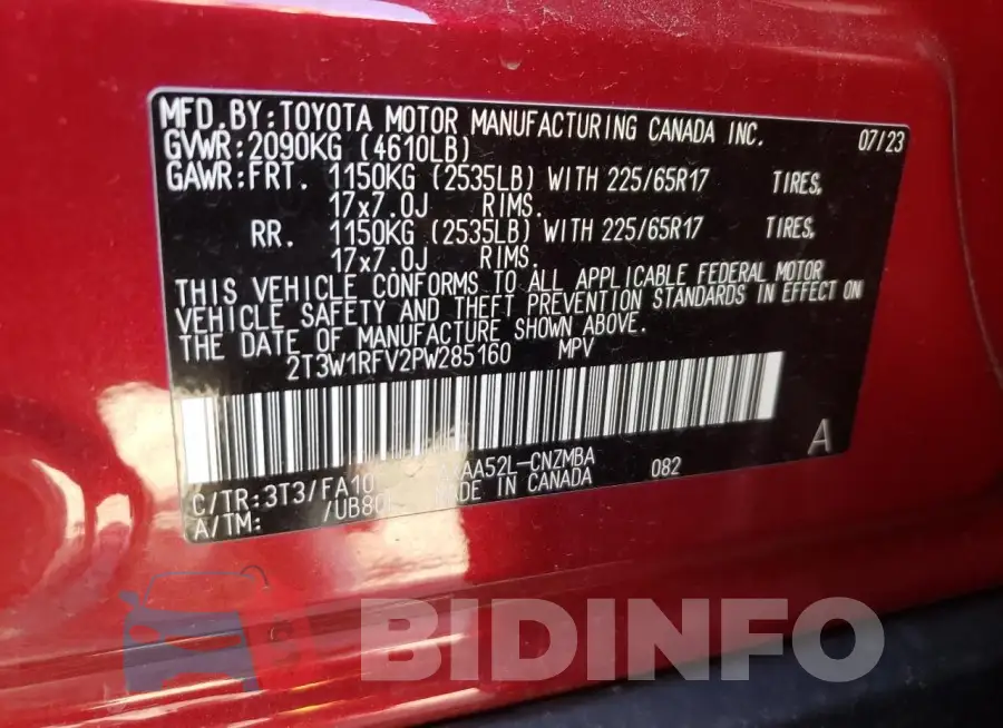 2T3W1RFV2PW285160 Photo# 14
