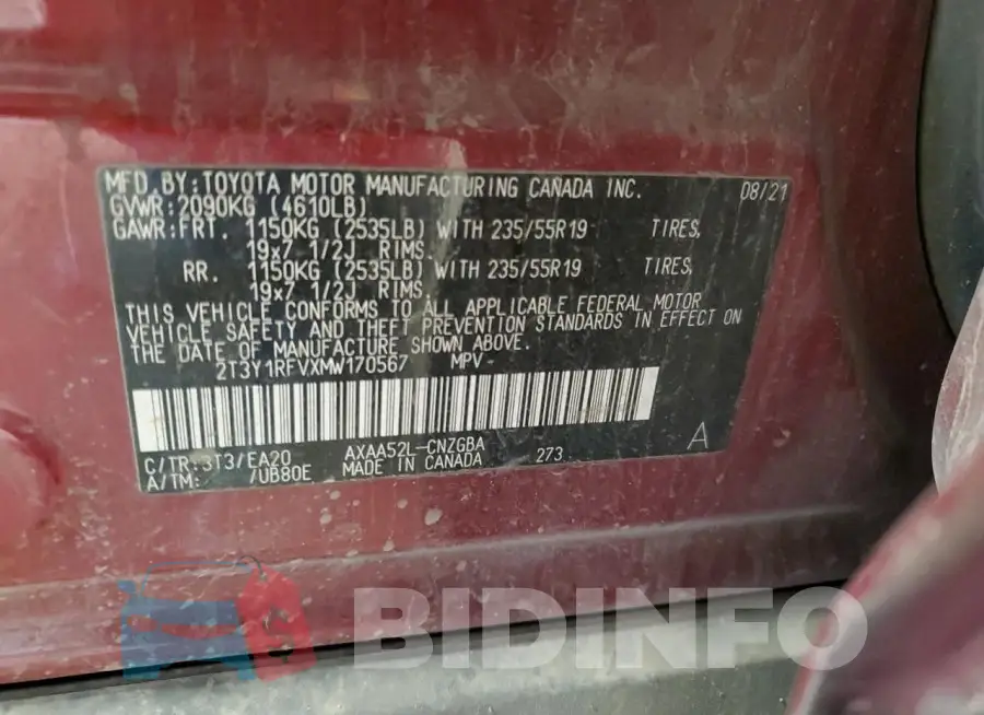 2T3Y1RFVXMW170567 Photo# 13