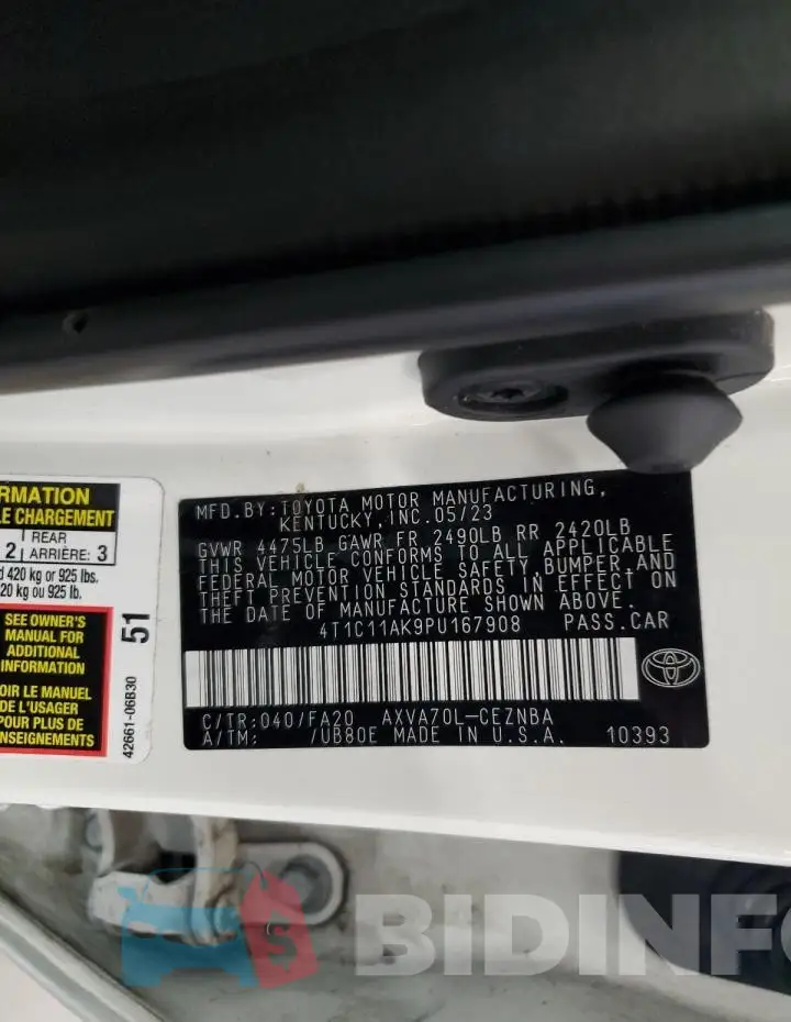 4T1C11AK9PU167908 Photo# 13