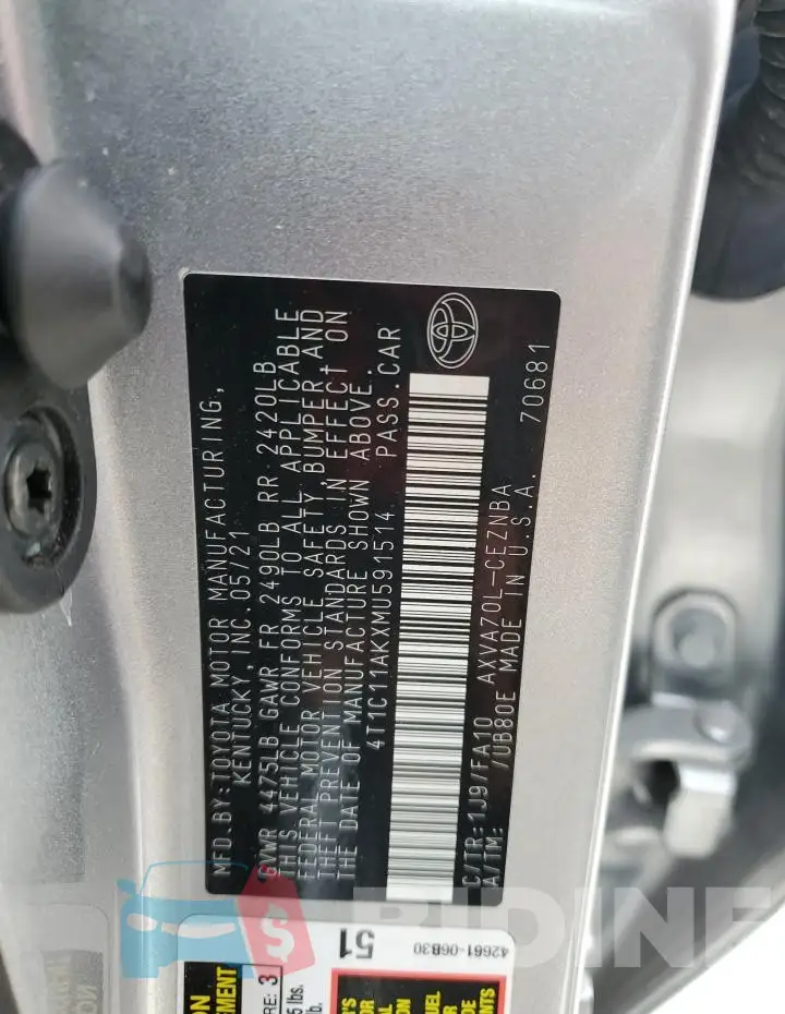 4T1C11AKXMU591514 Photo# 13