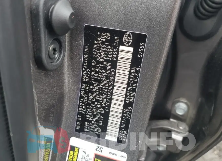 4T1F31AK6NU598663 Photo# 12