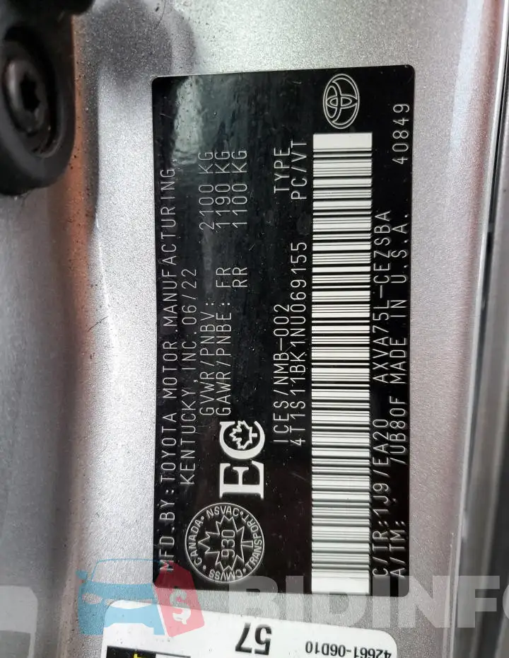 4T1S11BK1NU069155 Photo# 12