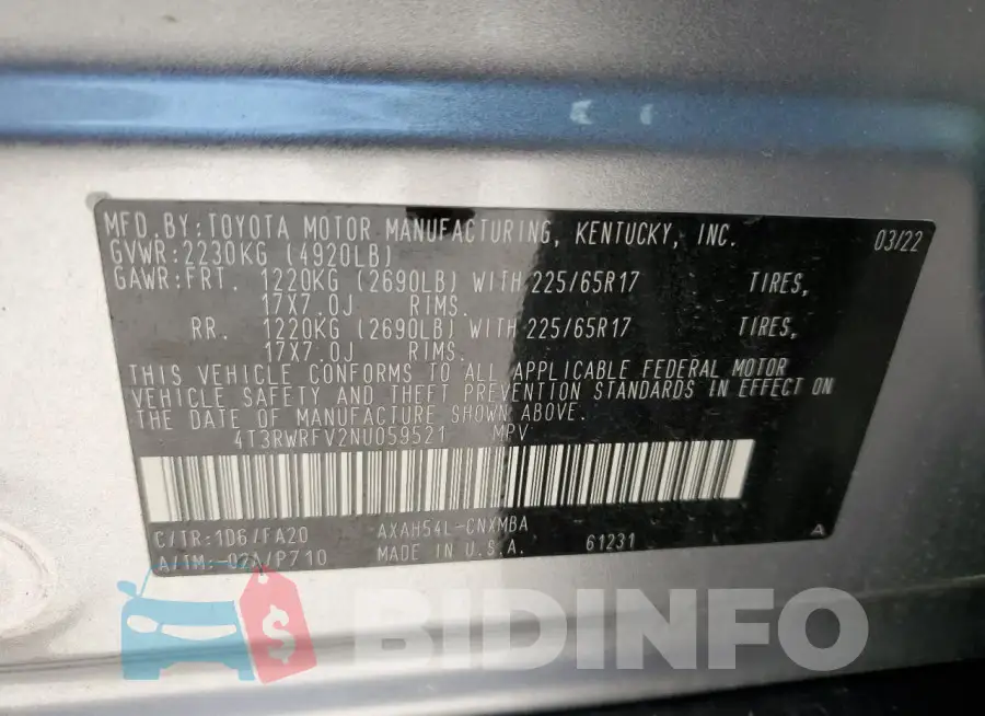 4T3RWRFV2NU059521 Photo# 12