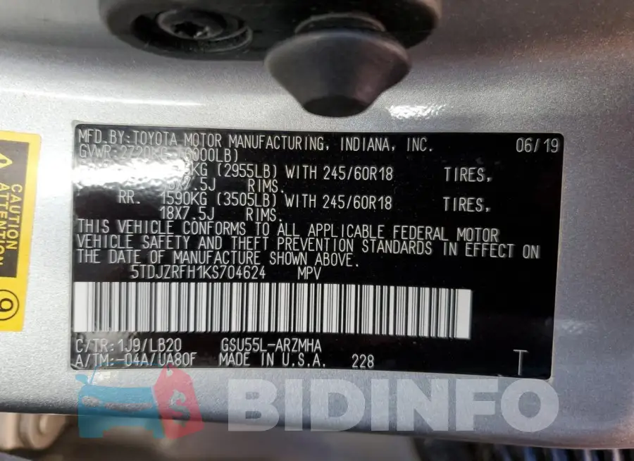 5TDJZRFH1KS704624 Photo# 14