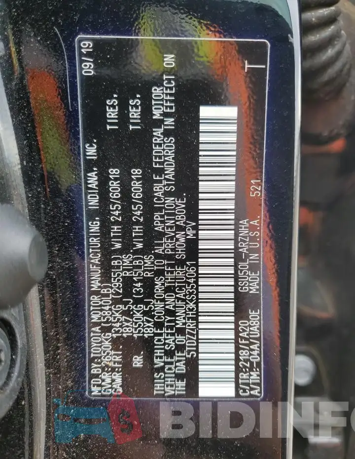 5TDZZRFH3KS354061 Photo# 13