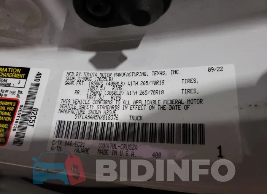 5TFLA5AA5NX018376 Photo# 12