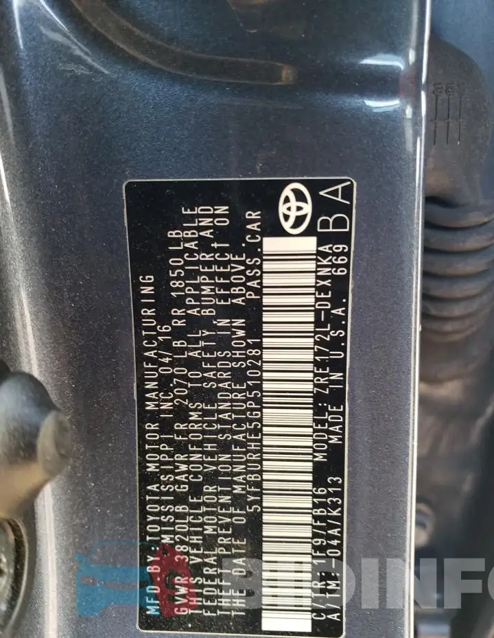 5YFBURHE5GP510281 Photo# 12