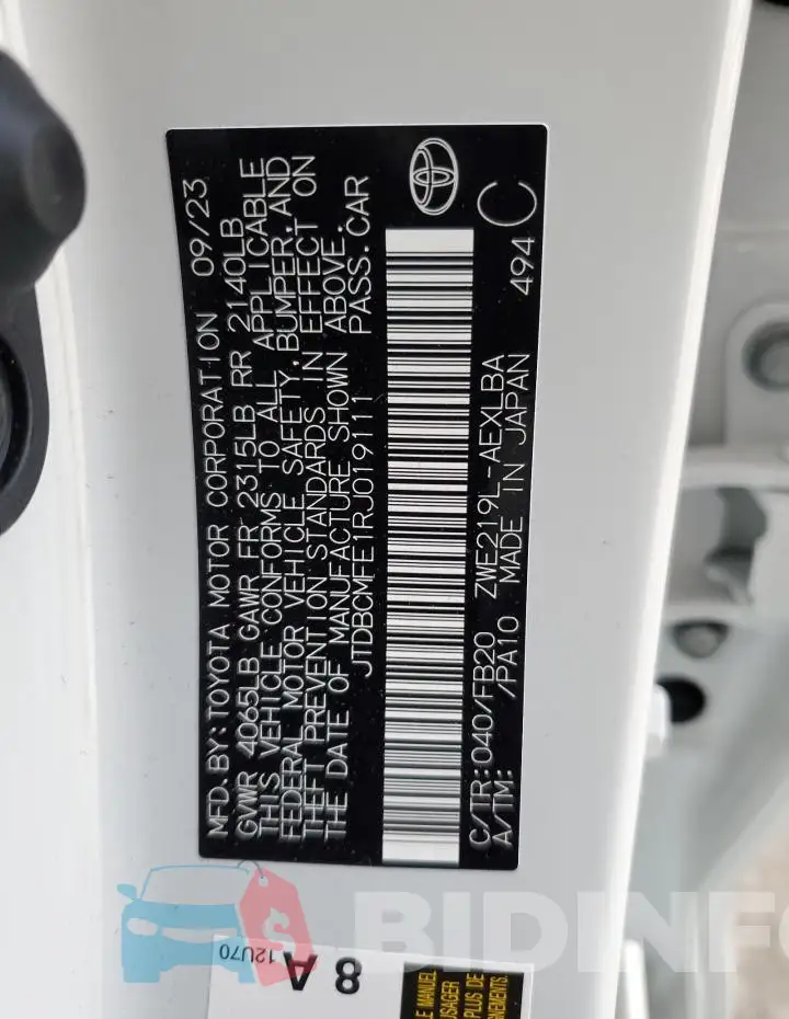 JTDBCMFE1RJ019111 Photo# 13