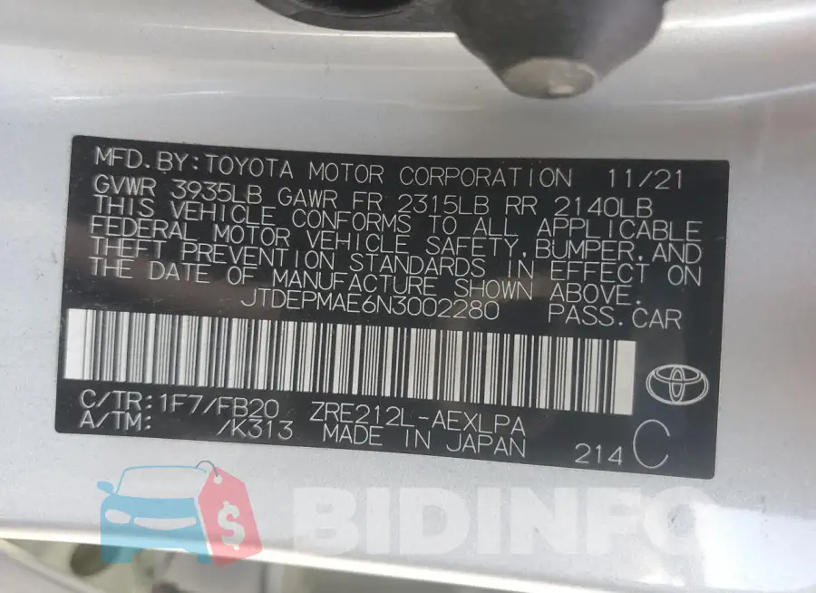 JTDEPMAE6N3002280 Photo# 12
