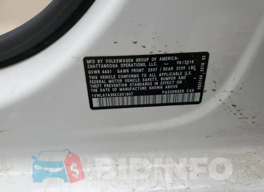 1VWLA7A35KC001607 Photo# 13
