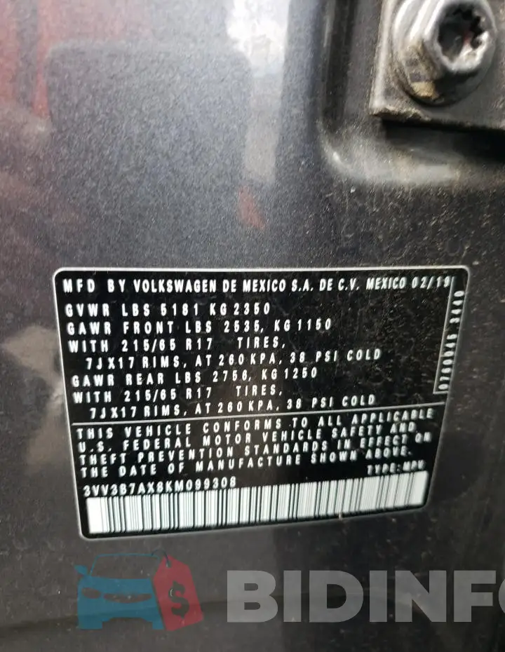 3VV3B7AX8KM099308 Photo# 12