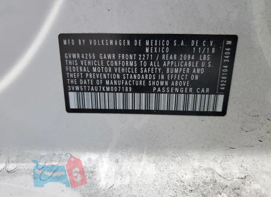 3VW5T7AU7KM007189 Photo# 12